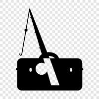 rod, reel, line, bait icon svg