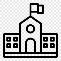 school, classrooms, school building, school building design icon svg