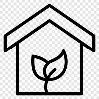 solargrünes Haus, Gewächshaus, solares Gewächshaus, energieeffizientes grünes Haus symbol