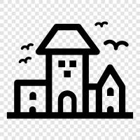 spooky castle, haunted castle, ghost castle, jump castle icon svg