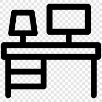 study table, study chair, study lamp, study materials icon svg