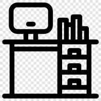 table, chair, computer, office icon svg