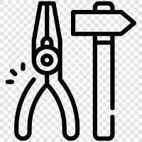 Werkzeug, Handwerkzeug, Werkzeugkasten, Zange und Hammer symbol
