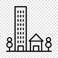 town square, downtown, businesses, restaurants icon svg