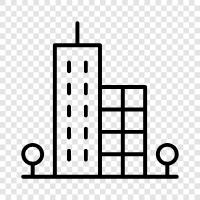 townspeople, town life, downtown, businesses icon svg