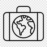 travel accessories, globe suitcase, world travel, world map icon svg