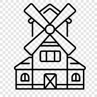 windmill home, wind turbine house, wind power house, wind energy house icon svg