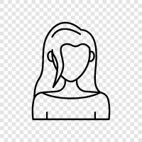 woman with long hair, woman with curly hair, women with long hair, Longhair Woman icon svg