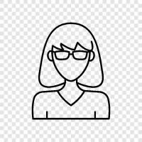 woman with spectacles, woman with reading glasses, woman with prescription glasses, woman with glasses icon svg