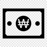 won currency, won note value, won cash, won currency exchange rate icon svg