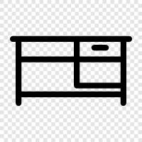 work desk, computer desk, desk chair, ergonomic desk icon svg