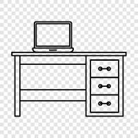 work desk, study desk, computer desk, desk chair icon svg