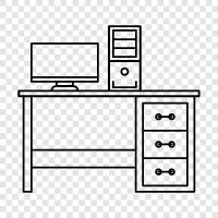 work, computer, tables, chairs icon svg