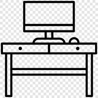 workstation, computer desk, home office desk, office desk icon svg