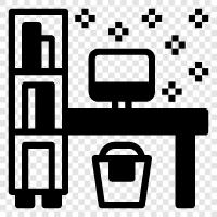 workstation, computer desk, office desk, desk chair icon svg