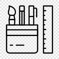 writing supplies, pens, paper, notebooks icon svg